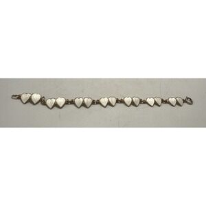 Vintage Norway 925 Sterling White Enamel HEART Bracelet